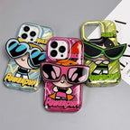 Protective Apple iPhone Back Cover - Powerpuff Girls With Sunglasses Bracket Phone Holders iPhone Soft Case - Style 3
