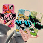 Protective Apple iPhone Back Cover - Powerpuff Girls With Sunglasses Bracket Phone Holders iPhone Soft Case
