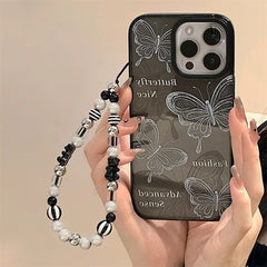 B/W Butterfly With Lanyard Charm Bracelet iPhone Soft Case
