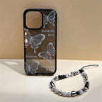 Protective Apple iPhone Back Cover - B/W Butterfly With Lanyard Charm Bracelet iPhone Soft Case - Style 3