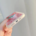 Protective Apple iPhone Back Cover - New Pink Tulip Holder iPhone Soft Silicone Case - Style 6