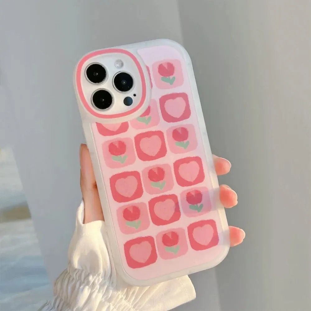 Protective Apple iPhone Back Cover - New Pink Tulip Holder iPhone Soft Silicone Case - Style 2