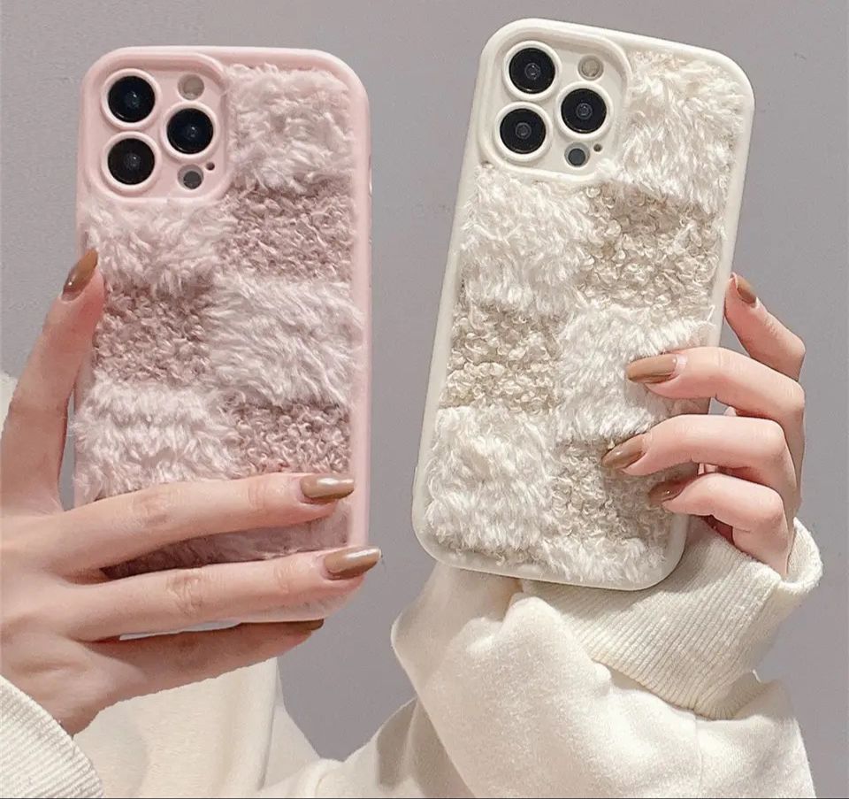 Protective Apple iPhone Back Cover - Warm Plush Fabric Fur iPhone Soft Silicone Case - Style 2