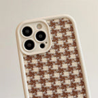 Protective Apple iPhone Back Cover - Winter Brown Plush Grid Fabric iPhone Soft Silicone Case - Style 5