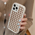 Protective Apple iPhone Back Cover - Winter Brown Plush Grid Fabric iPhone Soft Silicone Case - Style 4