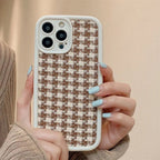 Protective Apple iPhone Back Cover - Winter Brown Plush Grid Fabric iPhone Soft Silicone Case - Style 3