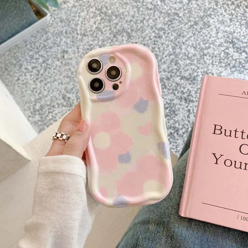 Protective Apple iPhone Back Cover - Heart Floral Flower Wavy Border iPhone Soft Silicone Case - Style 2