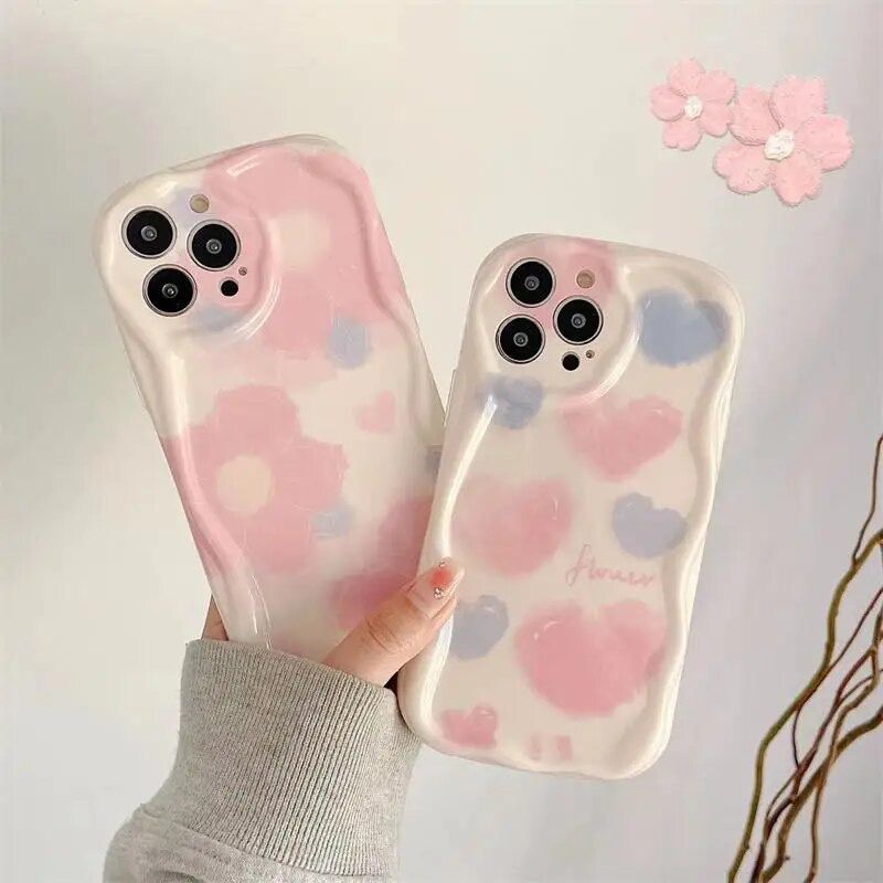 Protective Apple iPhone Back Cover - Heart Floral Flower Wavy Border iPhone Soft Silicone Case