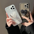 Protective Apple iPhone Back Cover - Heart Holder Transparent Phone Stand iPhone Soft Silicone Case - Style 3