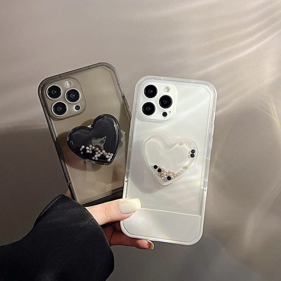 Protective Apple iPhone Back Cover - Heart Holder Transparent Phone Stand iPhone Soft Silicone Case - Style 4