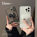 Protective Apple iPhone Back Cover - Heart Holder Transparent Phone Stand iPhone Soft Silicone Case