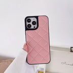 Protective Apple iPhone Back Cover - Classic Diamond Grid Luxury Leather iPhone Hybrid Silicone Case - Style 3