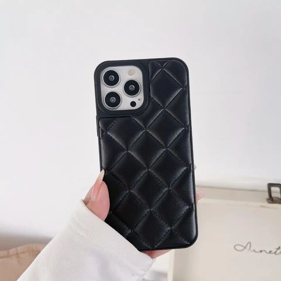 Protective Apple iPhone Back Cover - Classic Diamond Grid Luxury Leather iPhone Hybrid Silicone Case - Style 6