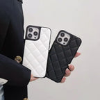 Protective Apple iPhone Back Cover - Classic Diamond Grid Luxury Leather iPhone Hybrid Silicone Case - Style 4
