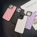 Protective Apple iPhone Back Cover - Classic Diamond Grid Luxury Leather iPhone Hybrid Silicone Case