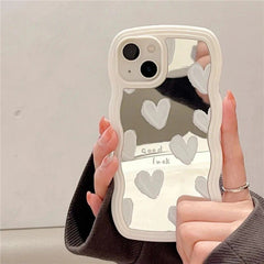 Wavy White Heart Mirror iPhone Case