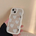 Protective Apple iPhone Back Cover - Wavy White Heart Mirror iPhone Case - Style 3