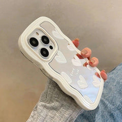 Wavy White Heart Mirror iPhone Case