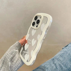 Wavy White Heart Mirror iPhone Case