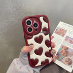 Protective Apple iPhone Back Cover - Red Hearts Leather Sponge iPhone Soft Silicone Case - Style 4