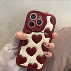 Protective Apple iPhone Back Cover - Red Hearts Leather Sponge iPhone Soft Silicone Case