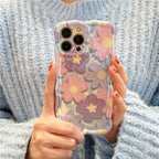 Protective Apple iPhone Back Cover - Purple Laser Floral Flowers Holographic iPhone Soft Silicone Case - Style 2