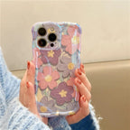 Protective Apple iPhone Back Cover - Purple Laser Floral Flowers Holographic iPhone Soft Silicone Case
