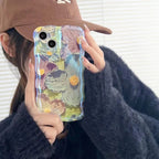 Protective Apple iPhone Back Cover - Blue Green Laser Floral Flowers Holographic iPhone Soft Silicone Case