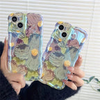 Protective Apple iPhone Back Cover - Blue Green Laser Floral Flowers Holographic iPhone Soft Silicone Case - Style 4