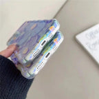 Protective Apple iPhone Back Cover - Blue Green Laser Floral Flowers Holographic iPhone Soft Silicone Case - Style 3