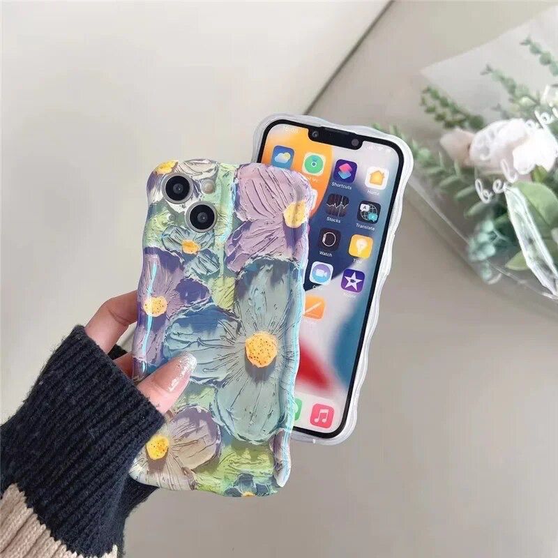Protective Apple iPhone Back Cover - Blue Green Laser Floral Flowers Holographic iPhone Soft Silicone Case - Style 2