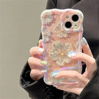 Protective Apple iPhone Back Cover - Pink Laser Floral Flowers Holographic iPhone Soft Silicone Case