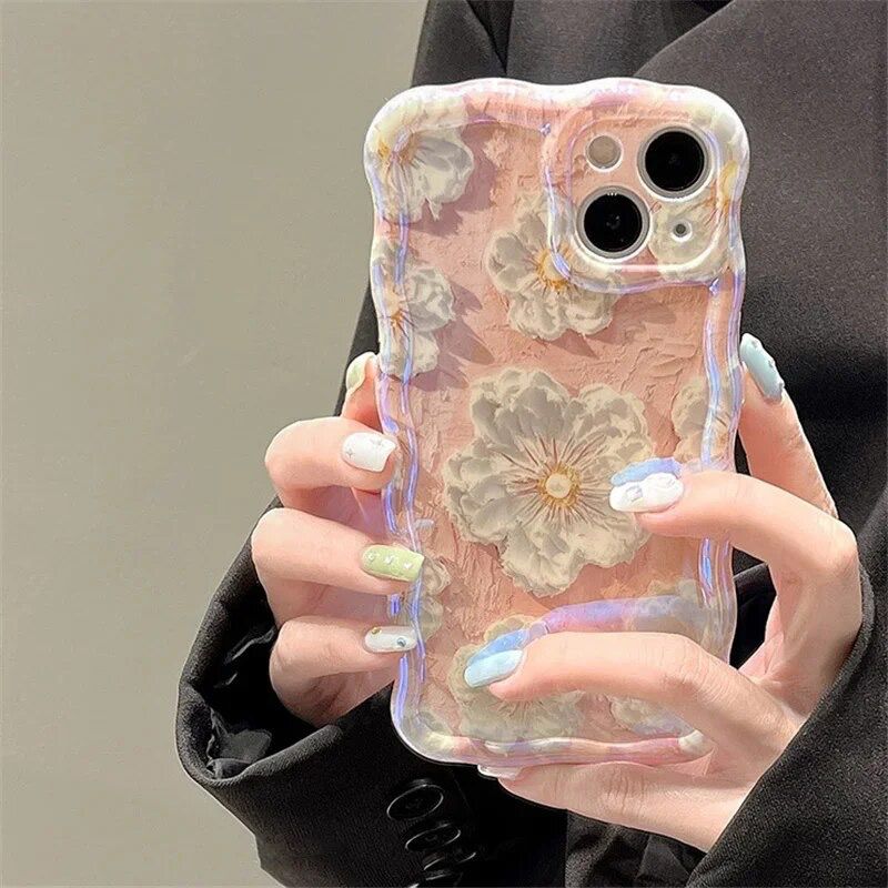 Protective Apple iPhone Back Cover - Pink Laser Floral Flowers Holographic iPhone Soft Silicone Case