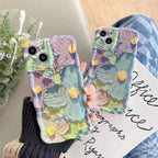 Protective Apple iPhone Back Cover - Blue Green Laser Floral Flowers Holographic iPhone Soft Silicone Case - Style 5