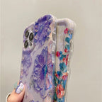 Protective Apple iPhone Back Cover - Purple Laser Floral Flowers Holographic iPhone Soft Silicone Case - Style 3
