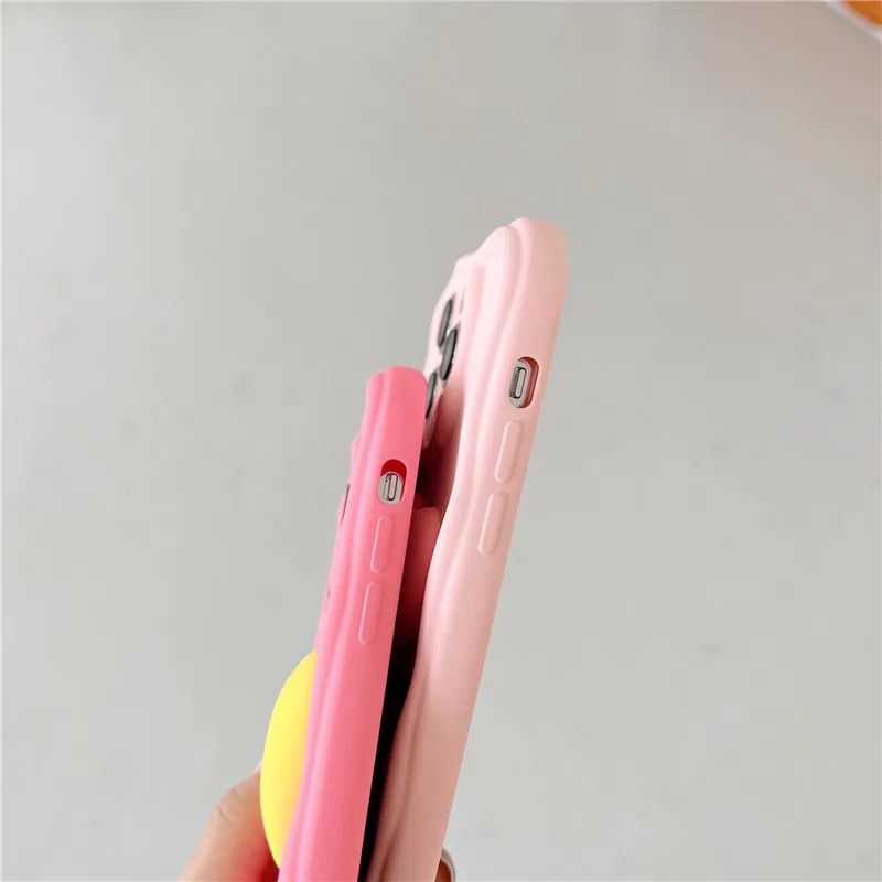 Protective Apple iPhone Back Cover - New Wavy Edge With Heart Mirror Phone Stand Holder iPhone & Samsung Silicone Soft Case - Style 2