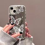 Protective Apple iPhone Back Cover - iPhone White Butterflies Mirror Hybrid Silicone Case