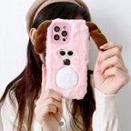 Protective Apple iPhone Back Cover - Pink White iPhone 14 Fur Plush Matching Soft Case & Airpod Pro Set - Style 3