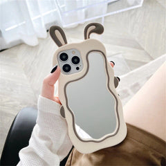3D Rabbit Makeup Mirror iPhone Soft Silicone Rubber Case