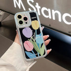 Protective Apple iPhone Back Cover - Tulip Floral Mirror iPhone Hybrid Silicone Case - Style 4