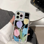 Protective Apple iPhone Back Cover - Tulip Floral Mirror iPhone Hybrid Silicone Case
