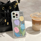 Protective Apple iPhone Back Cover - Tulip Floral Mirror iPhone Hybrid Silicone Case - Style 2