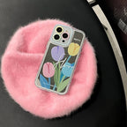 Protective Apple iPhone Back Cover - Tulip Floral Mirror iPhone Hybrid Silicone Case - Style 3