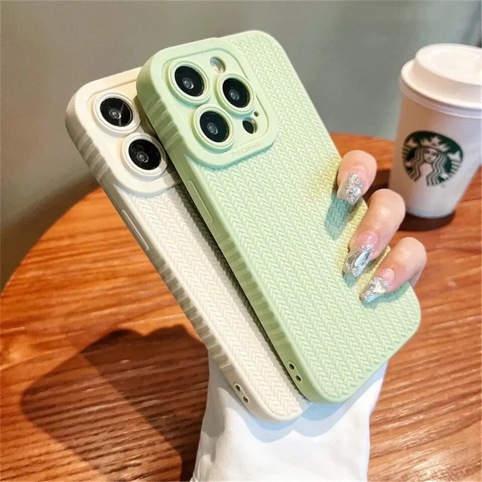 Protective Apple iPhone Back Cover - Armor Shockproof Textured Weave Matte iPhone Soft Silicone Case