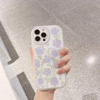 Protective Apple iPhone Back Cover - Purple Floral Flowers Lanyard Charm Transparent iPhone Soft Case - Style 5