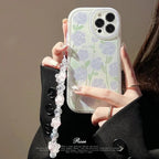 Protective Apple iPhone Back Cover - Purple Floral Flowers Lanyard Charm Transparent iPhone Soft Case - Style 4
