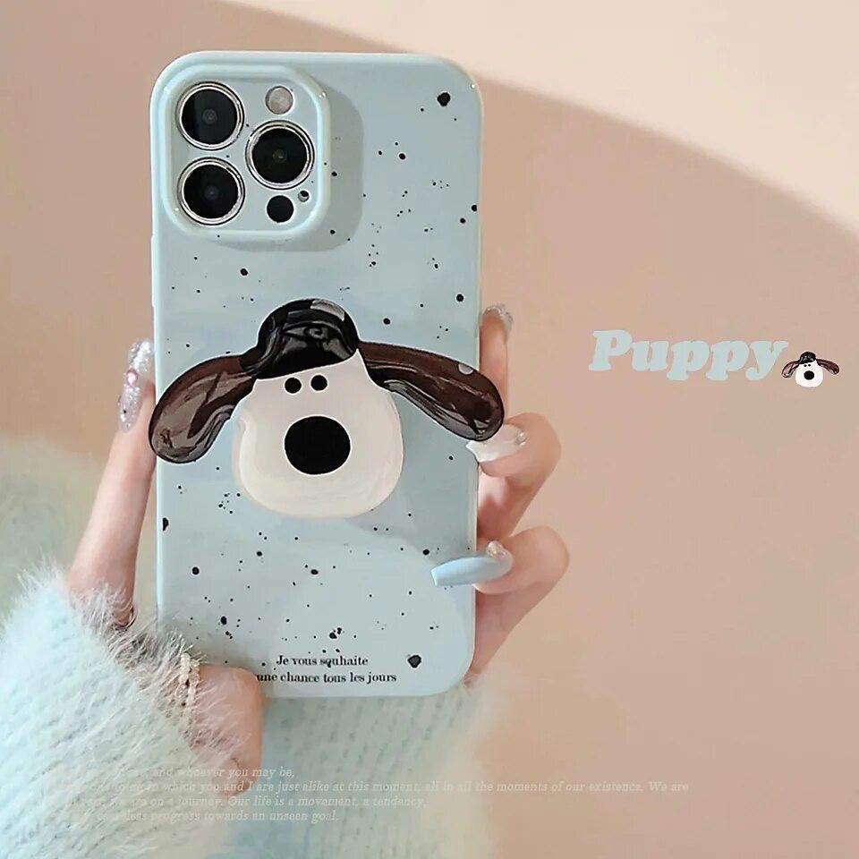 Protective Apple iPhone Back Cover - Candy Blue Cute Dog Holder iPhone Soft Silicone Case - Style 2