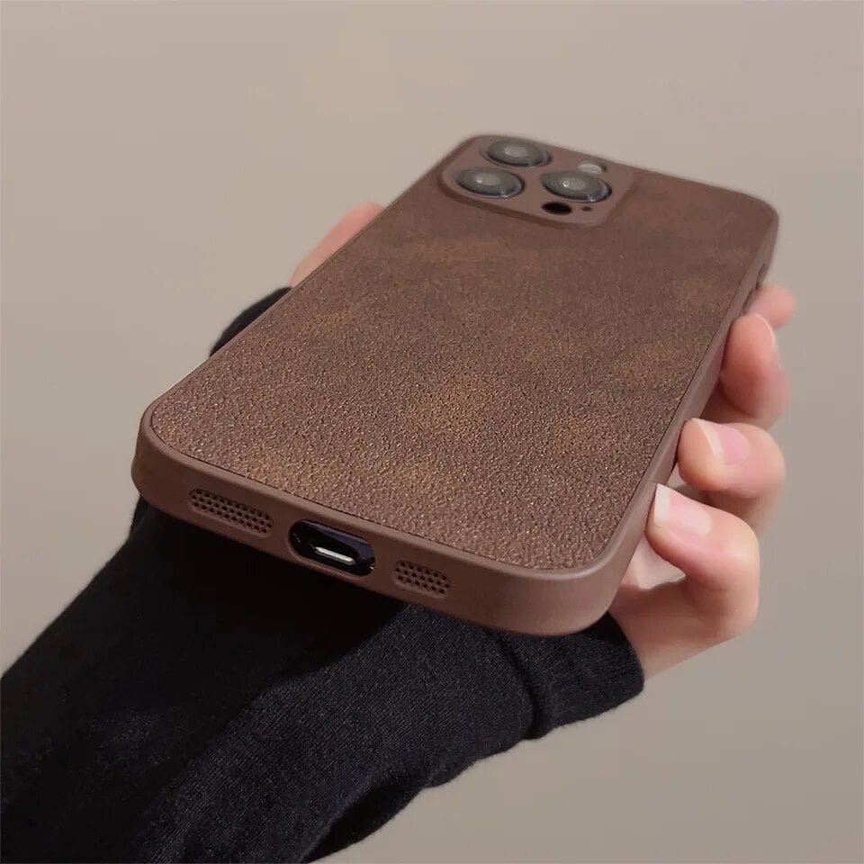 Protective Apple iPhone Back Cover - Frosted Brown Leather Anti-Fall iPhone Soft Case - Style 6