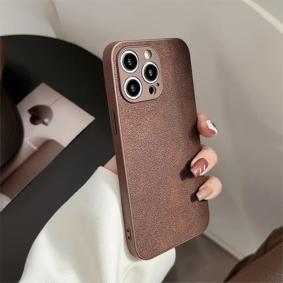 Protective Apple iPhone Back Cover - Frosted Brown Leather Anti-Fall iPhone Soft Case - Style 4