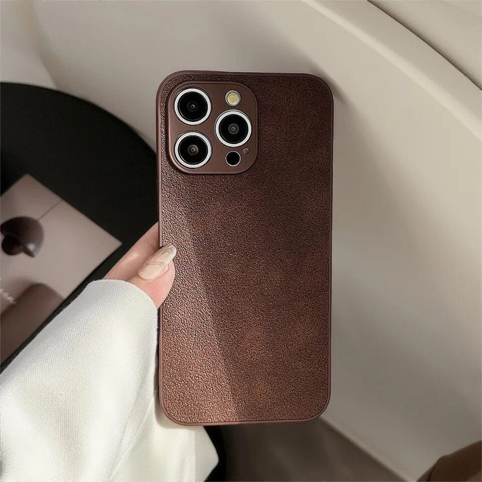Protective Apple iPhone Back Cover - Frosted Brown Leather Anti-Fall iPhone Soft Case - Style 3